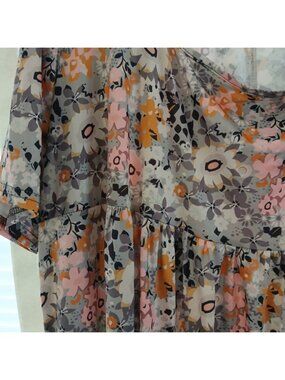 Grey Pink And Orange 1XL Floral Midi Dress